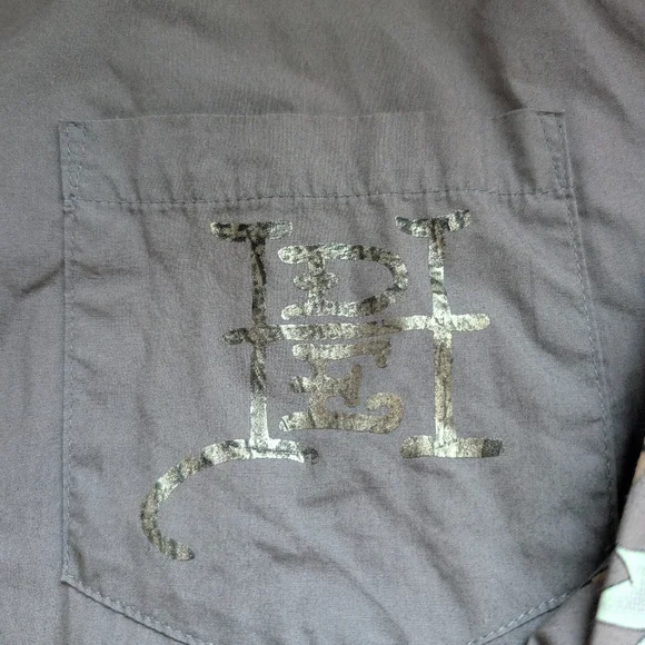 Vtg Ed Hardy Christian Audigier Floral Skull Kiss Of Death Men’s XL Grey - Picture 16 of 16